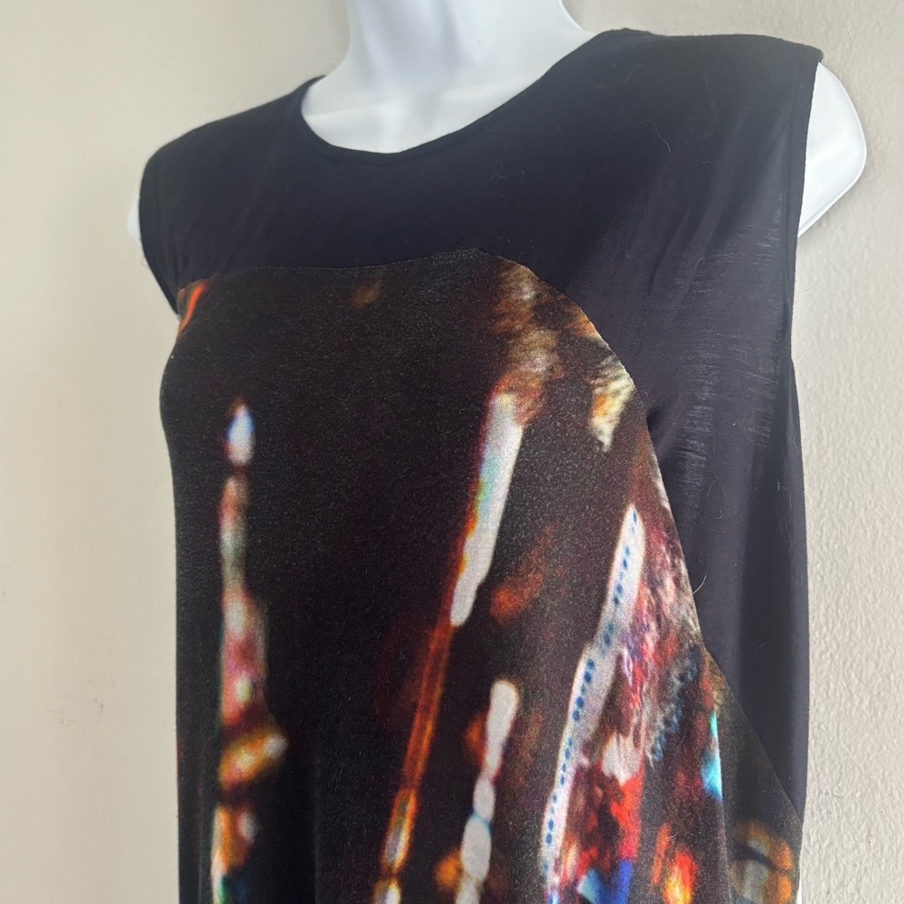 McQ by Alexander McQueen Black Abstract Print Sleeveless Shift Dress - Picture 4 of 6